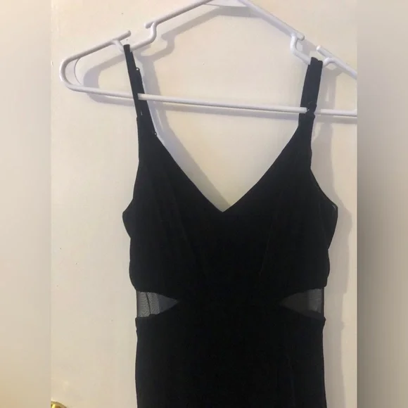 Windsor Black Velvet Maxi Sleeveless Dress with Sheer Side V neck cut outs Prom - Picture 3 of 11